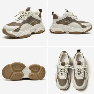 Baskets en cuir et maille pour femmes | Chaussures à plateforme | Baskets couleurs mélangées| Baskets semelle épaisse faites à la main