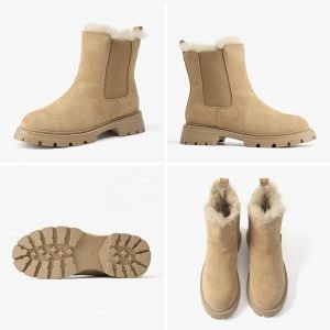 Bottes pour femme | Bottes Chelsea en cuir suédé pour femme | Chaussures d'hiver chaudes à bout rond  | Chaussures plate-forme faites à la main